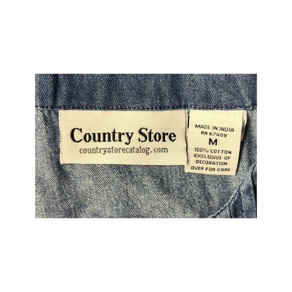 Country Store Midi Dress Mumu Embroidered Denim Size Medium Blue Floral Cottage - Picture 6 of 8